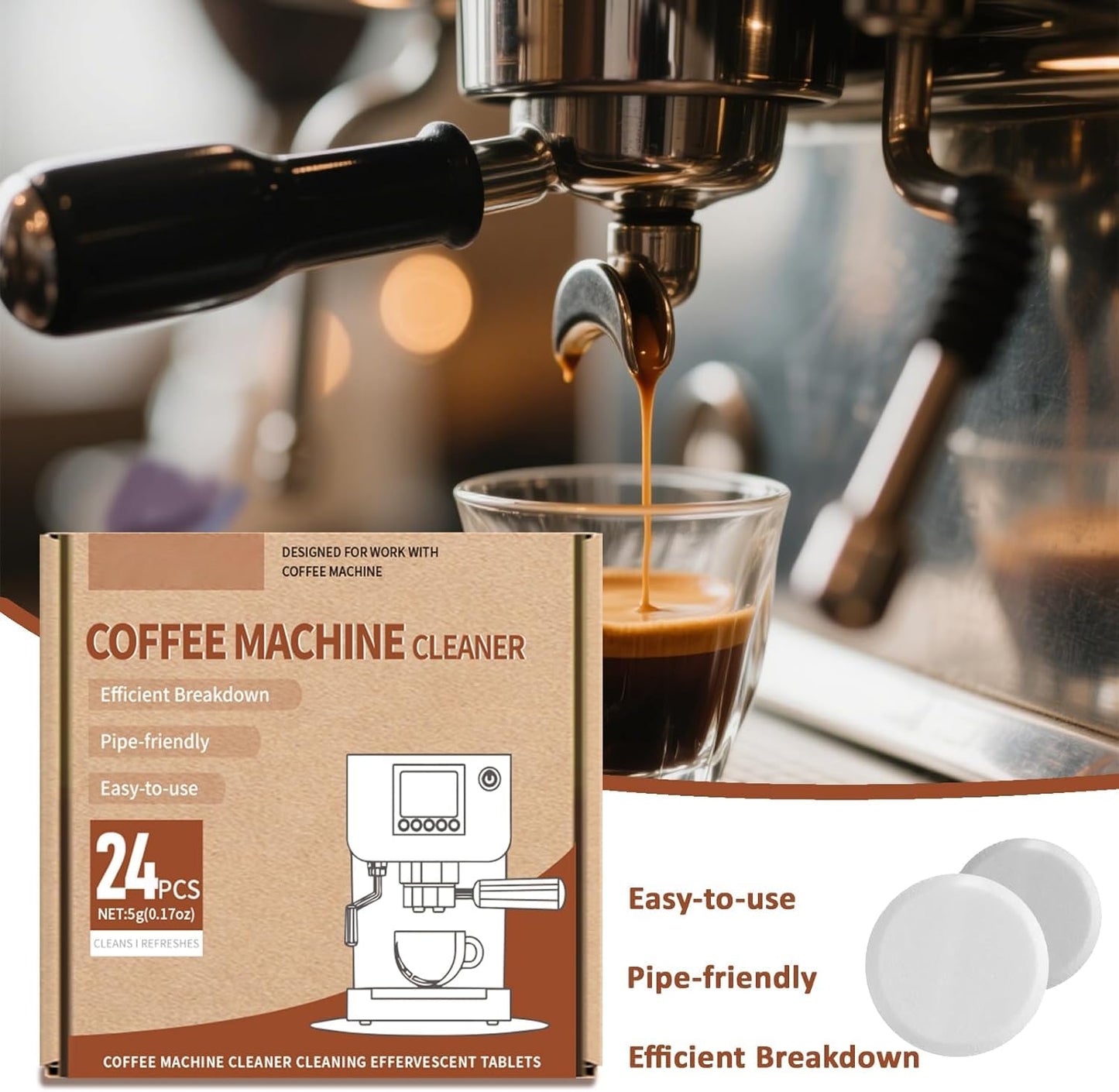 SKY-TOUCH 24pcs Coffee Machine Descaling Tablets – Effective Cleaning, Removes Limescale & Stains, Compatible with All Coffee Makers