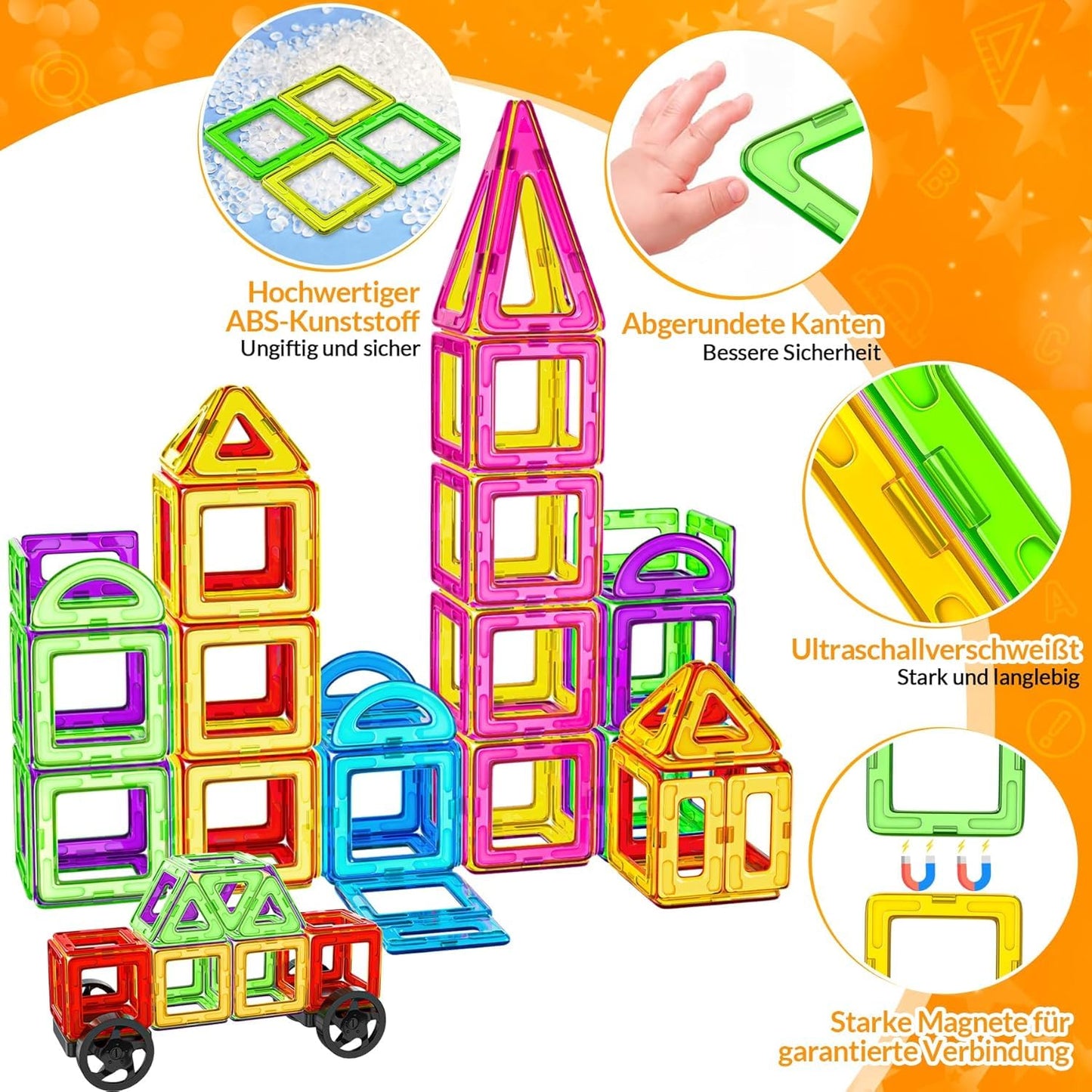 SKY-TOUCH 120 PCS Magnetic Building Blocks Set, Construction Magnetic Building Blocks Magnetic Toy Magnets Children Magnetic Game for Gift from 3+Years Boys Girls, Educational Gift