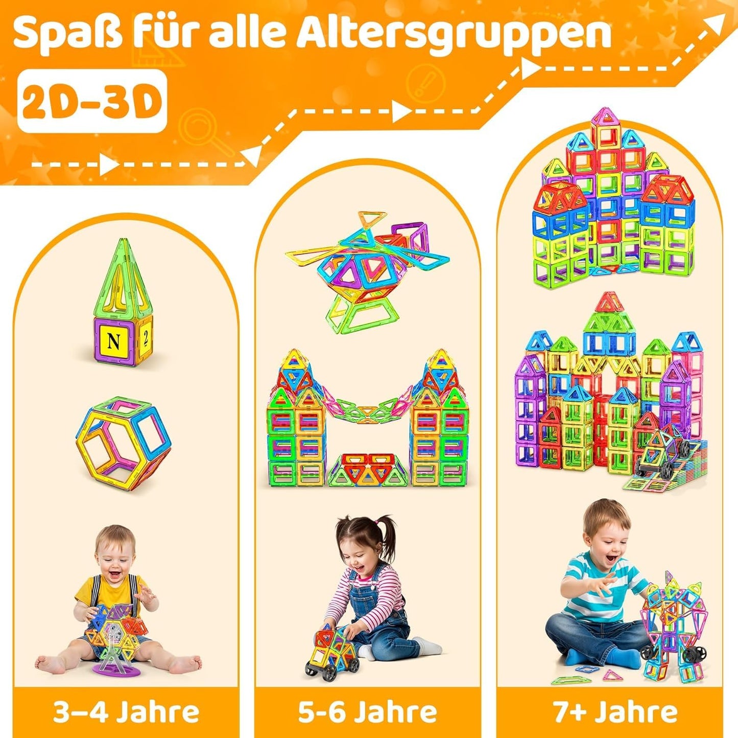 SKY-TOUCH 120 PCS Magnetic Building Blocks Set, Construction Magnetic Building Blocks Magnetic Toy Magnets Children Magnetic Game for Gift from 3+Years Boys Girls, Educational Gift