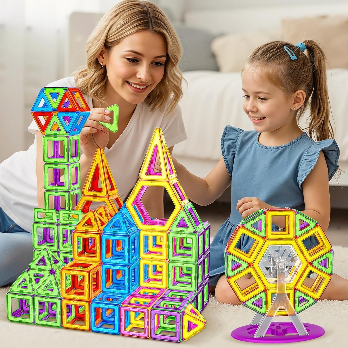SKY-TOUCH 120 PCS Magnetic Building Blocks Set, Construction Magnetic Building Blocks Magnetic Toy Magnets Children Magnetic Game for Gift from 3+Years Boys Girls, Educational Gift