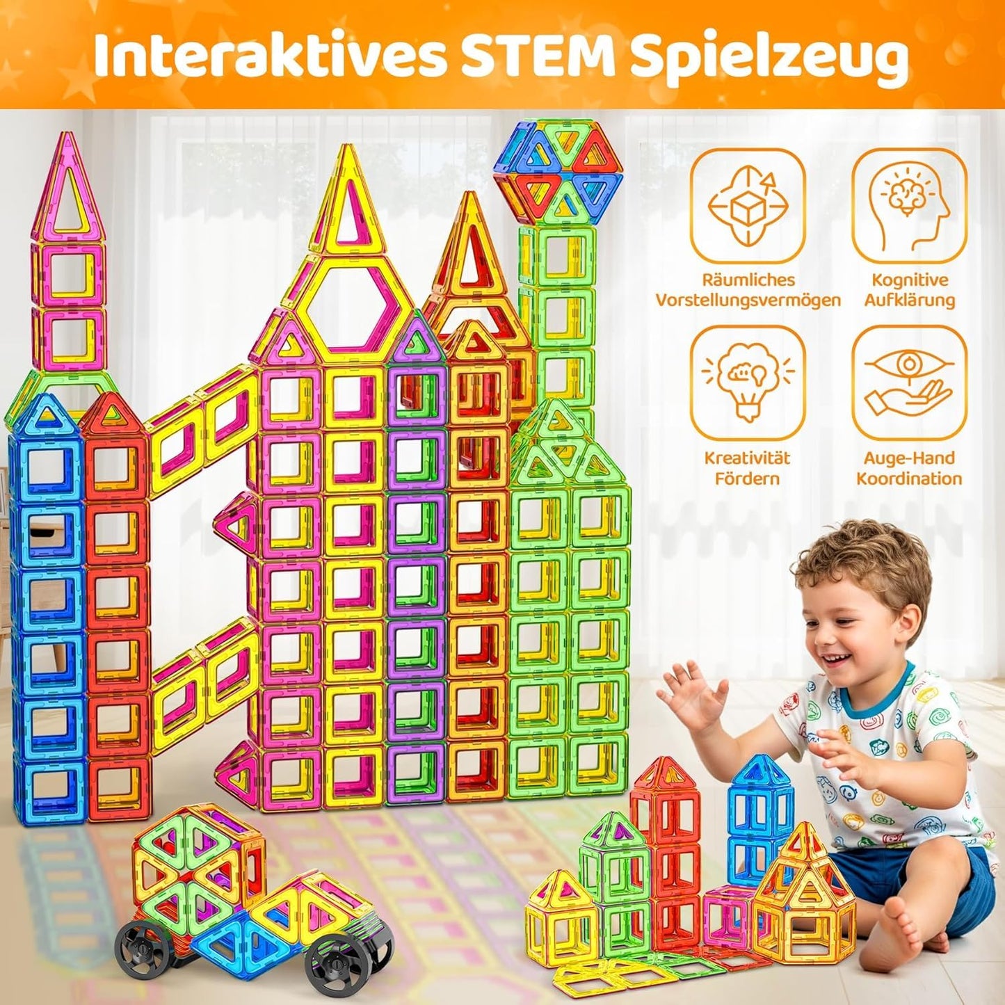 SKY-TOUCH 120 PCS Magnetic Building Blocks Set, Construction Magnetic Building Blocks Magnetic Toy Magnets Children Magnetic Game for Gift from 3+Years Boys Girls, Educational Gift