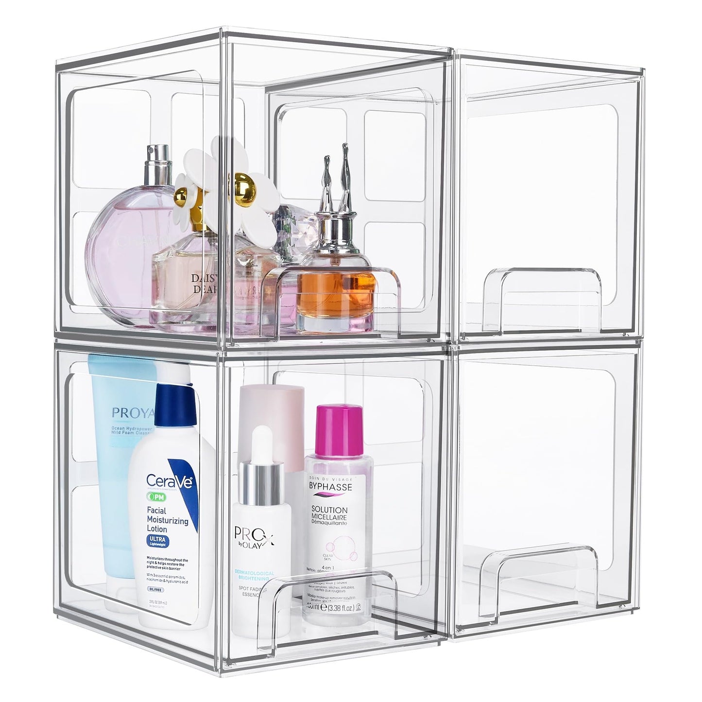 SKY-TOUCH  Plastic Stackable Storage Drawers, Clear Acrylic Storage Drawers Container Boxes for Vanity, Undersink, Kitchen Cabinets, Pantry Organization and Storage
