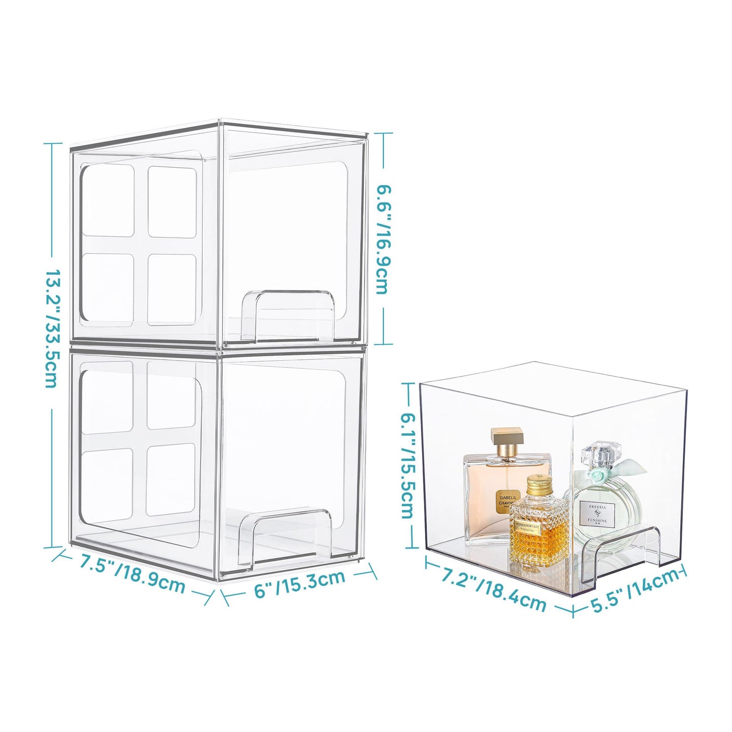 SKY-TOUCH  Plastic Stackable Storage Drawers, Clear Acrylic Storage Drawers Container Boxes for Vanity, Undersink, Kitchen Cabinets, Pantry Organization and Storage