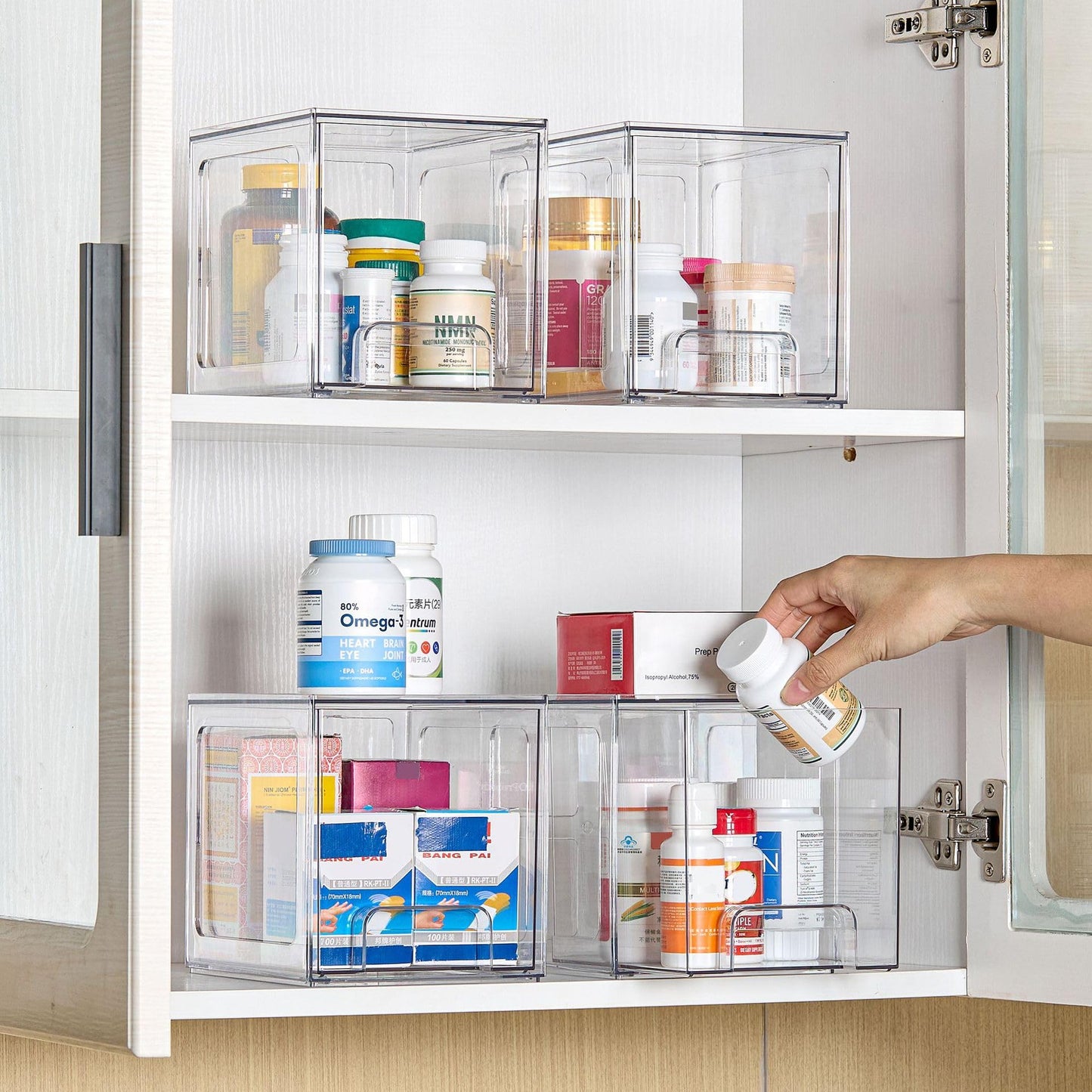 SKY-TOUCH  Plastic Stackable Storage Drawers, Clear Acrylic Storage Drawers Container Boxes for Vanity, Undersink, Kitchen Cabinets, Pantry Organization and Storage