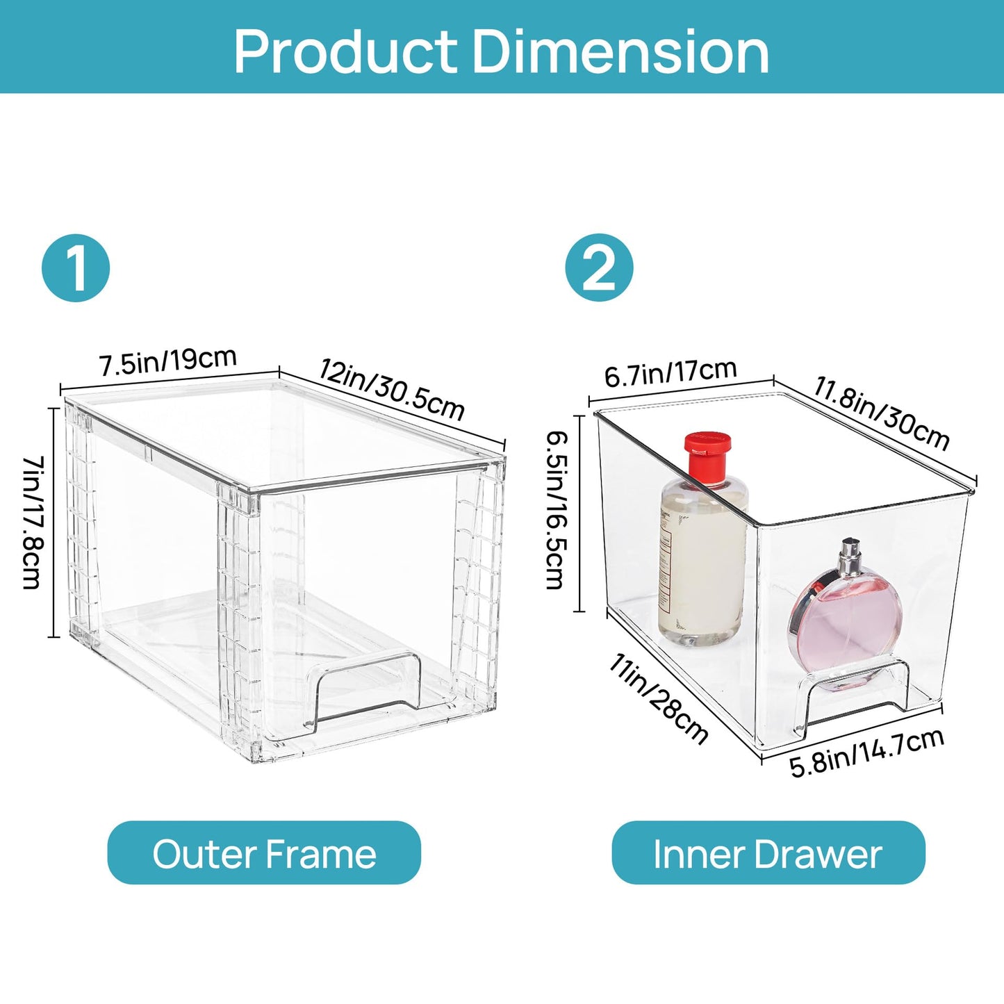 SKY-TOUCH  Plastic Stackable Storage Drawers, Clear Acrylic Storage Drawers Container Boxes for Vanity, Undersink, Kitchen Cabinets, Pantry Organization and Storage