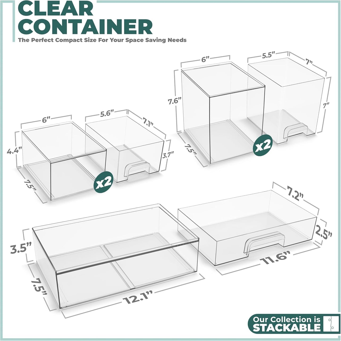 SKY-TOUCH  Plastic Stackable Storage Drawers, Clear Acrylic Storage Drawers Container Boxes for Vanity, Undersink, Kitchen Cabinets, Pantry Organization and Storage