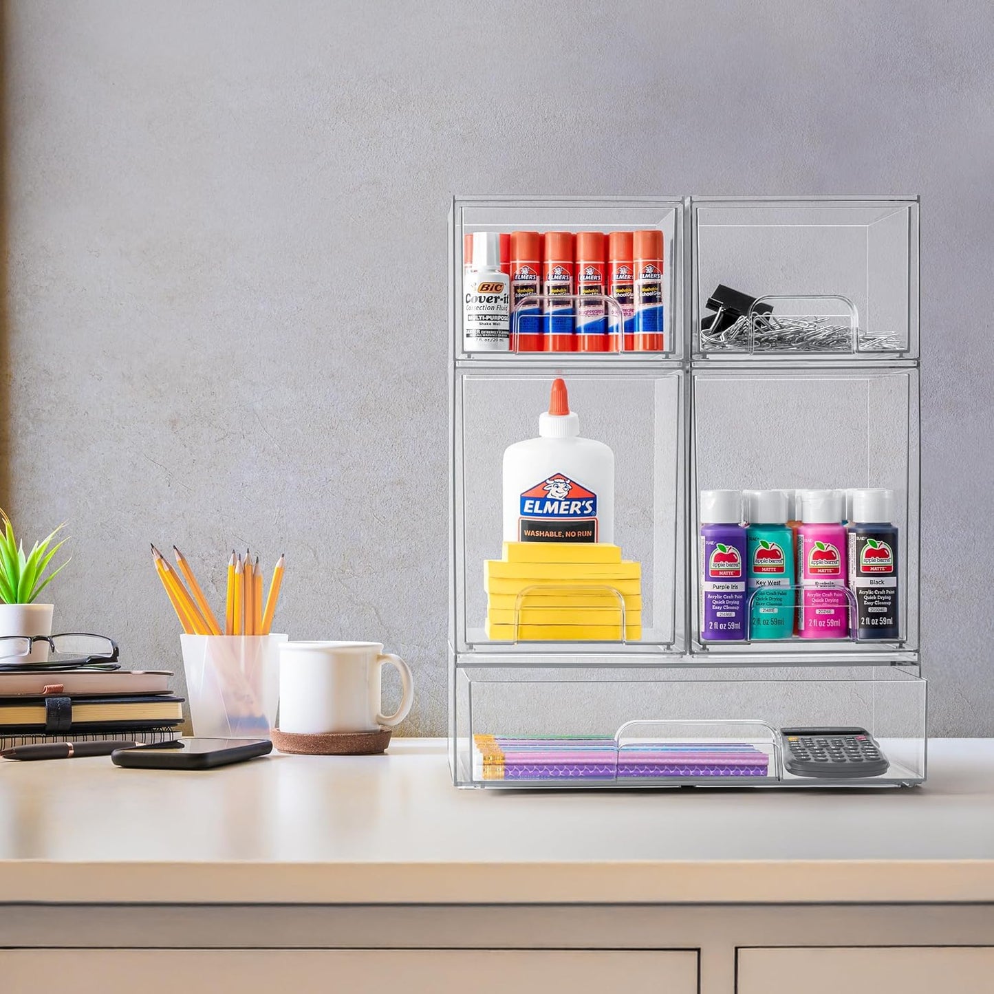 SKY-TOUCH  Plastic Stackable Storage Drawers, Clear Acrylic Storage Drawers Container Boxes for Vanity, Undersink, Kitchen Cabinets, Pantry Organization and Storage