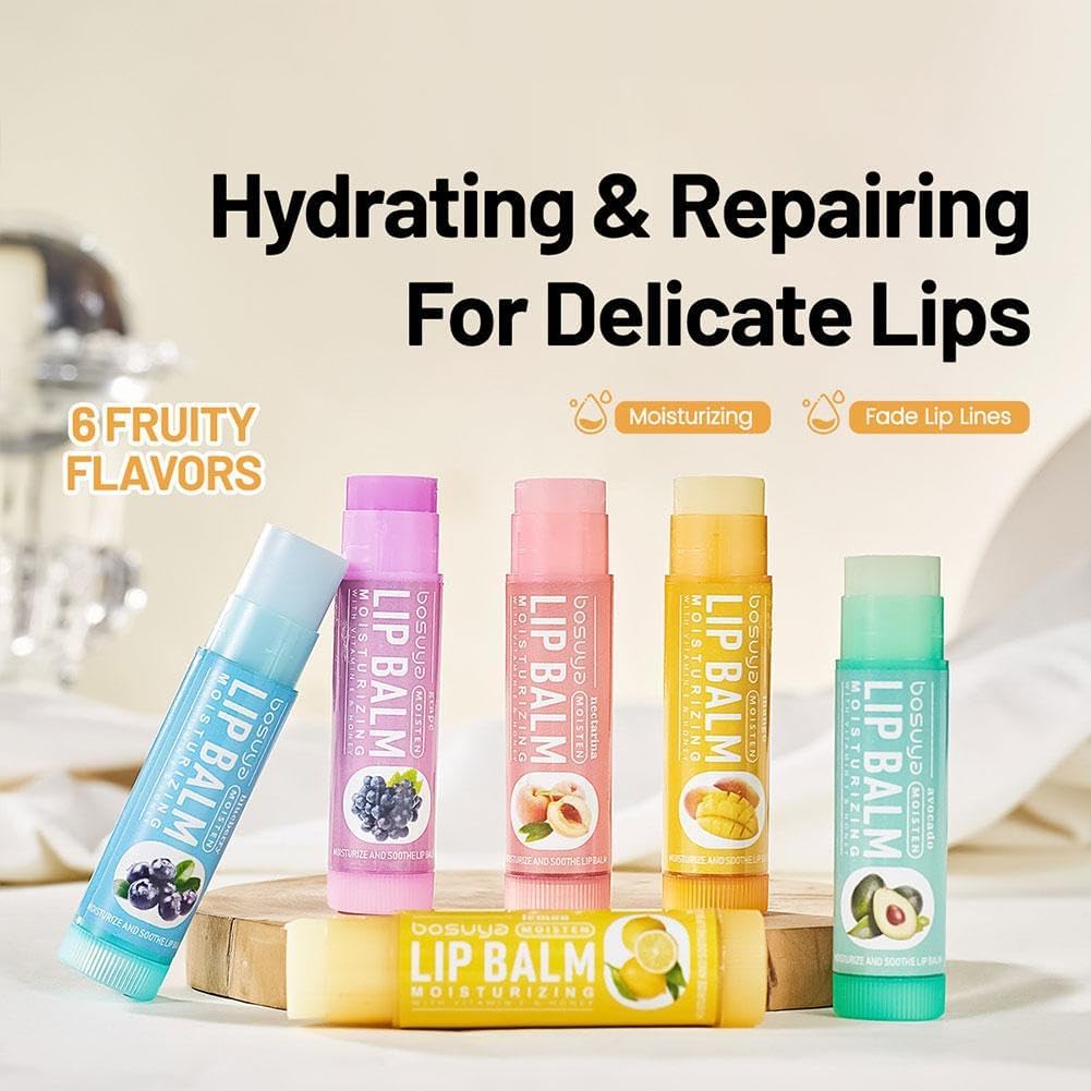 SKY-TOUCH 6 Pack Fruit Flavored Lip Balm Set – Moisturizing & Hydrating Lip Care, Anti-Chapping, Non-Greasy, Natural Lip Balm for Dry, Cracked Lips