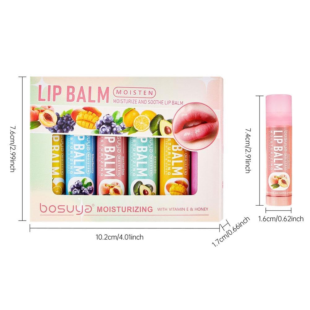 SKY-TOUCH 6 Pack Fruit Flavored Lip Balm Set – Moisturizing & Hydrating Lip Care, Anti-Chapping, Non-Greasy, Natural Lip Balm for Dry, Cracked Lips