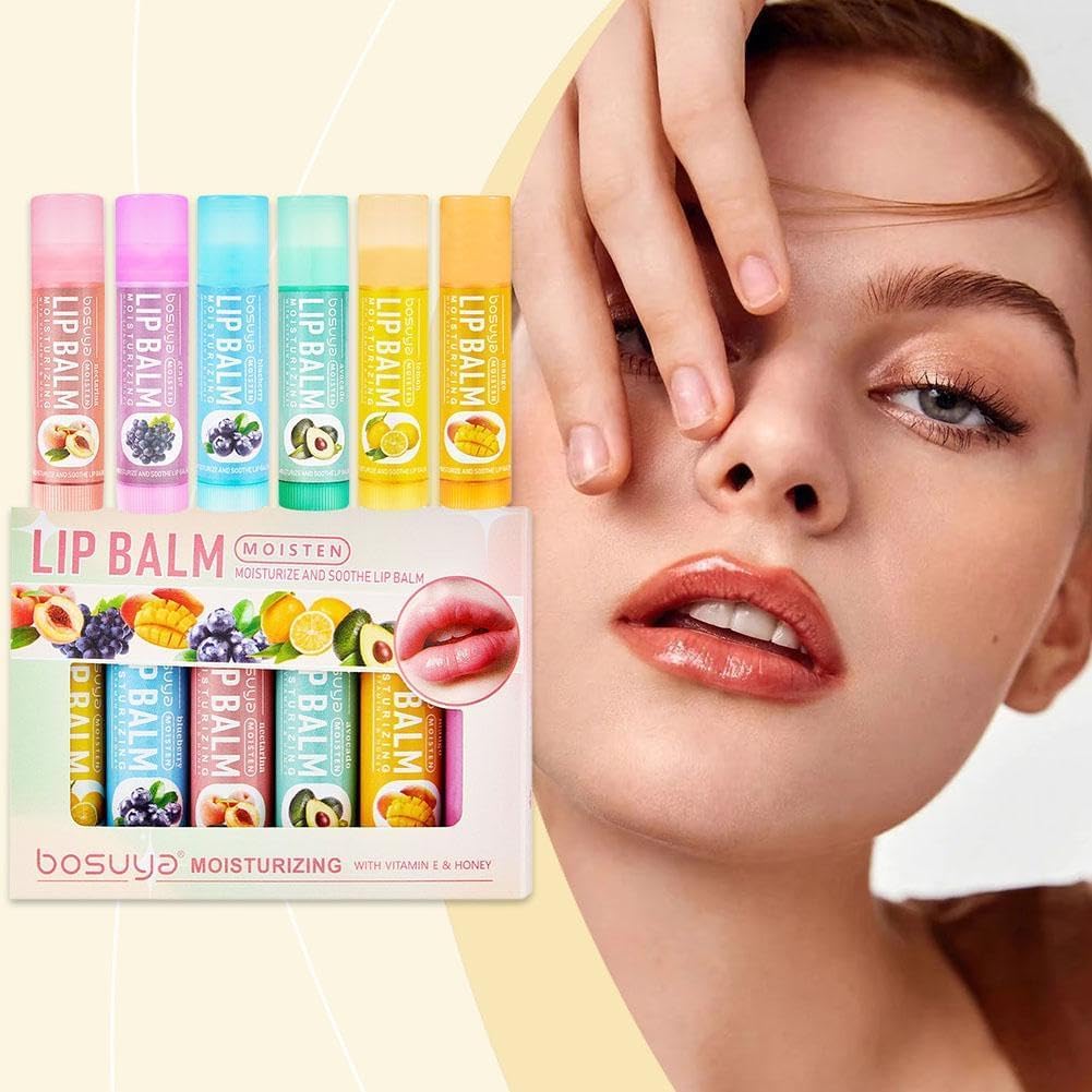 SKY-TOUCH 6 Pack Fruit Flavored Lip Balm Set – Moisturizing & Hydrating Lip Care, Anti-Chapping, Non-Greasy, Natural Lip Balm for Dry, Cracked Lips