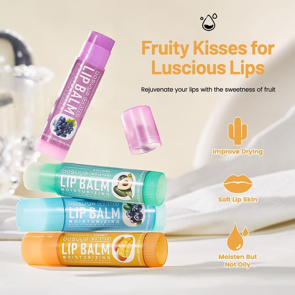 SKY-TOUCH 6 Pack Fruit Flavored Lip Balm Set – Moisturizing & Hydrating Lip Care, Anti-Chapping, Non-Greasy, Natural Lip Balm for Dry, Cracked Lips