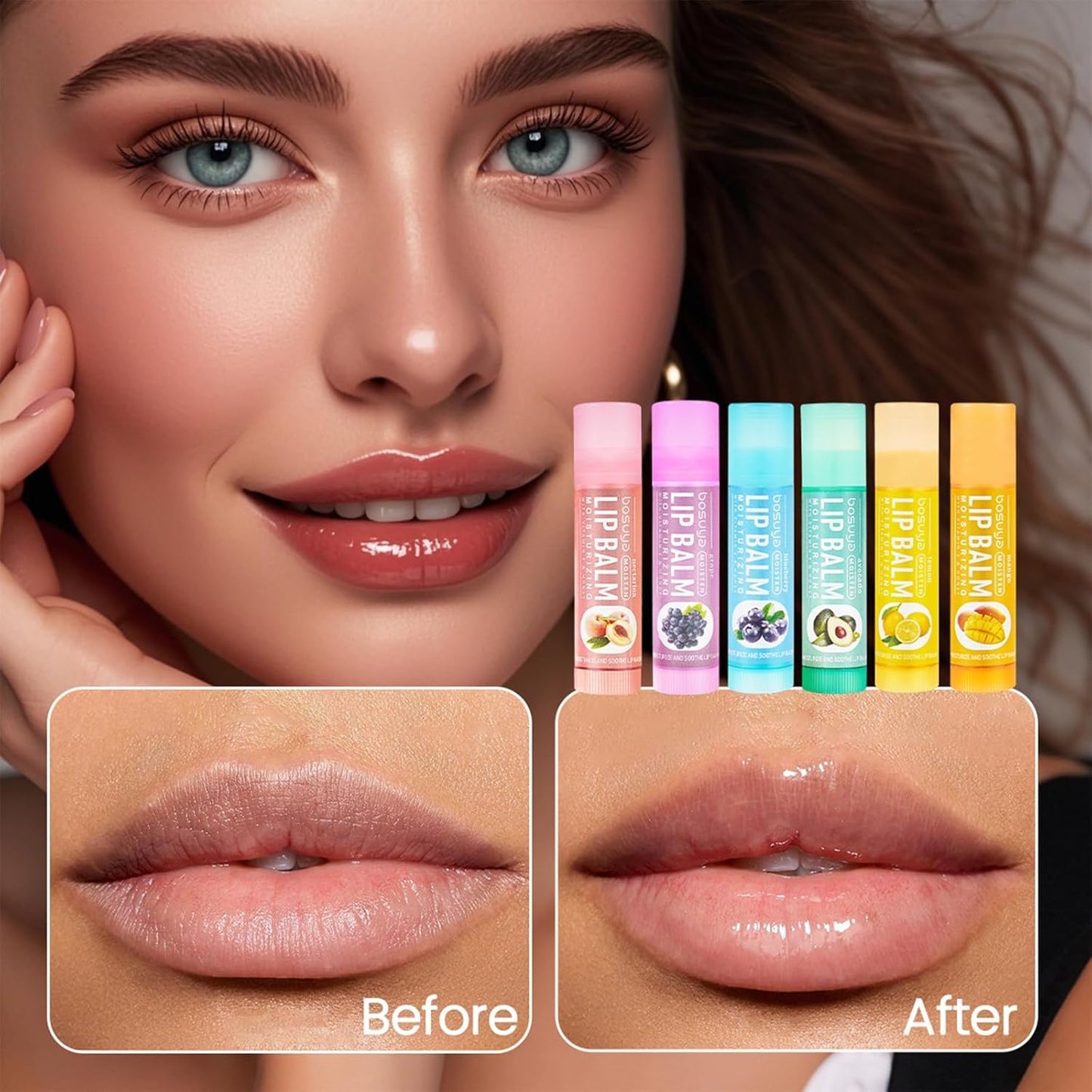 SKY-TOUCH 6 Pack Fruit Flavored Lip Balm Set – Moisturizing & Hydrating Lip Care, Anti-Chapping, Non-Greasy, Natural Lip Balm for Dry, Cracked Lips