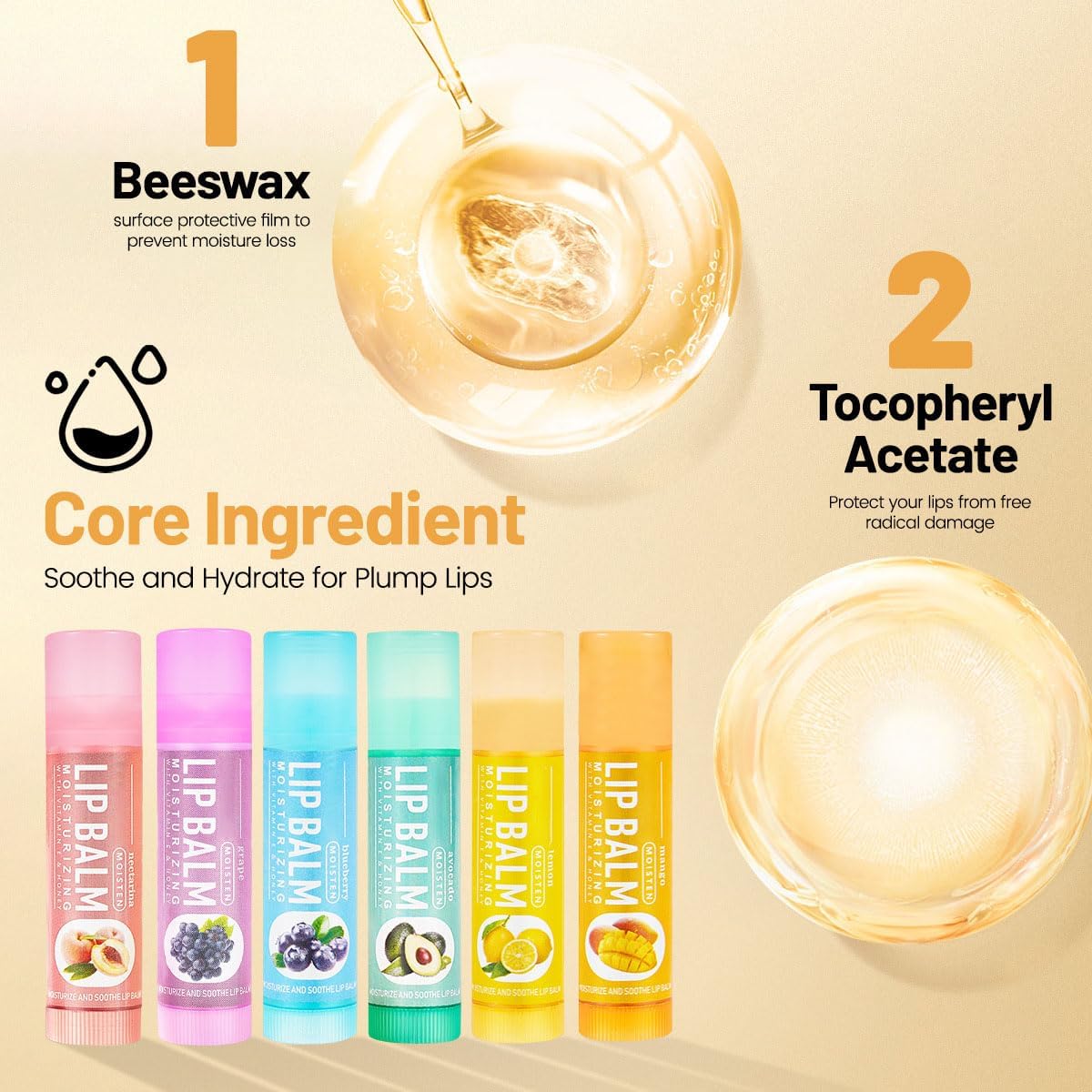 SKY-TOUCH 6 Pack Fruit Flavored Lip Balm Set – Moisturizing & Hydrating Lip Care, Anti-Chapping, Non-Greasy, Natural Lip Balm for Dry, Cracked Lips