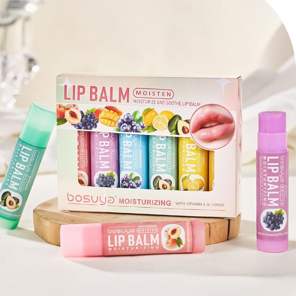 SKY-TOUCH 6 Pack Fruit Flavored Lip Balm Set – Moisturizing & Hydrating Lip Care, Anti-Chapping, Non-Greasy, Natural Lip Balm for Dry, Cracked Lips