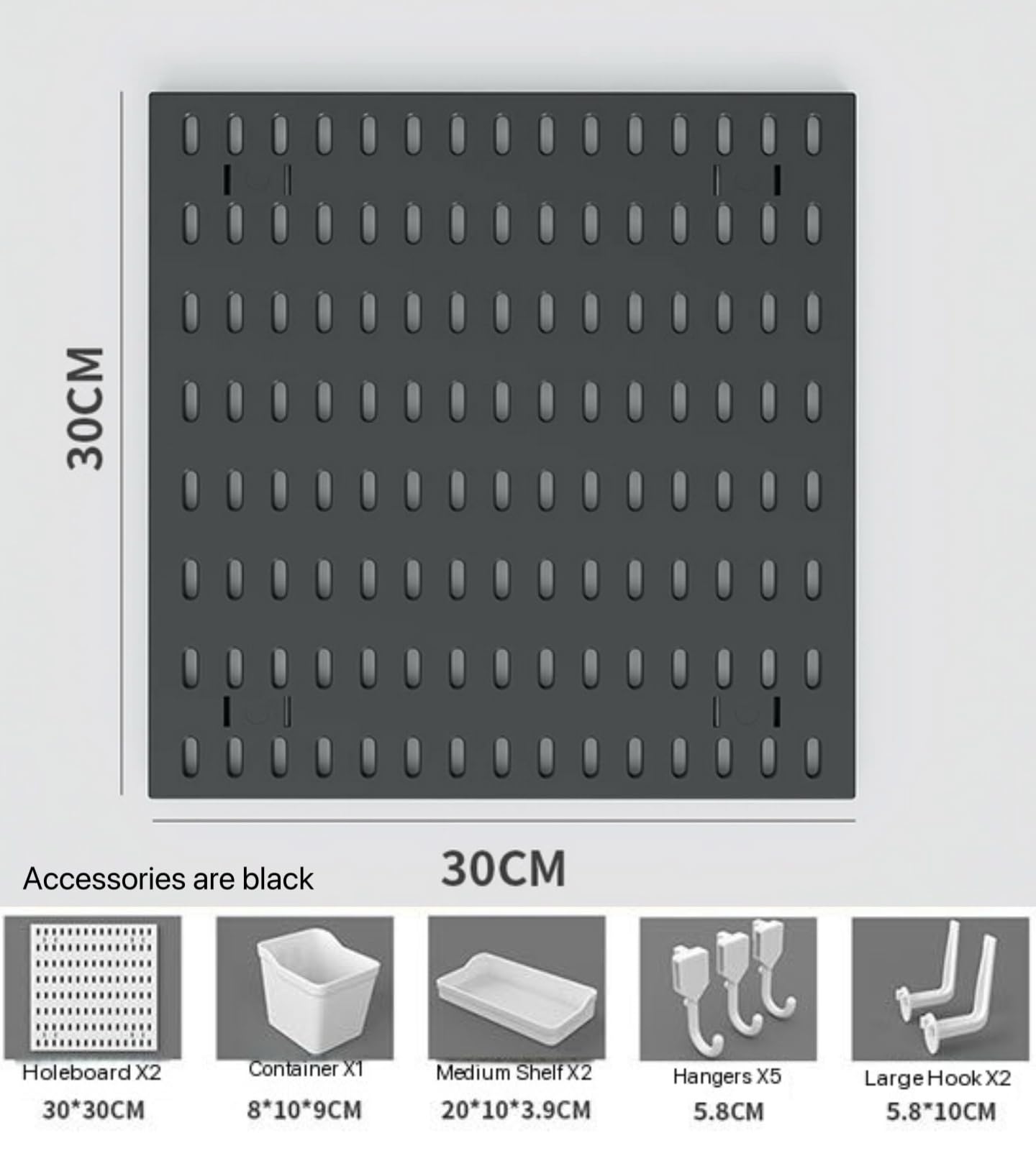 SKY-TOUCH Modular Pegboard Wall Organizer Kit - 2 Pegboards, 10 Accessories, No Drill Installation, Space-Saving Storage & Display for Kitchen, Office, Bathroom (Black)