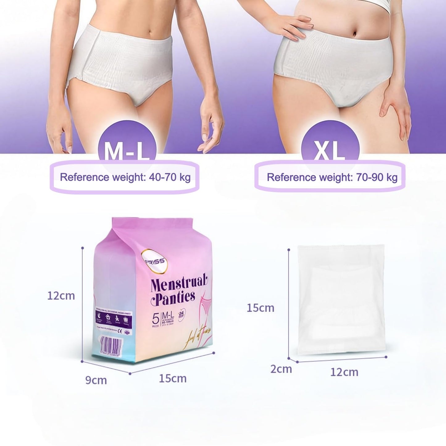 SKY-TOUCH Night Period Panty for Women M-L, 5 Counts Ultra Absorbent Disposable Overnight Panties, 360° Leak Proof Period Panties Breathable Comfortable, Suitable weight 40-70kg