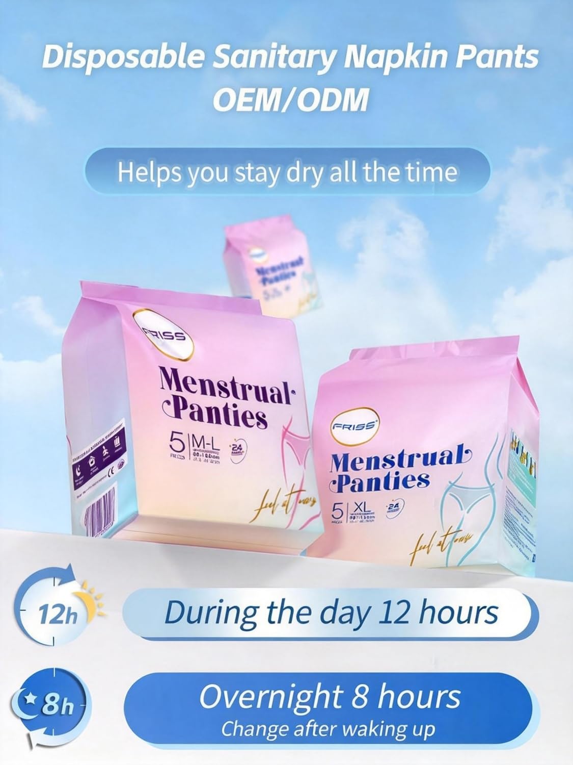 SKY-TOUCH Night Period Panty for Women M-L, 5 Counts Ultra Absorbent Disposable Overnight Panties, 360° Leak Proof Period Panties Breathable Comfortable, Suitable weight 40-70kg