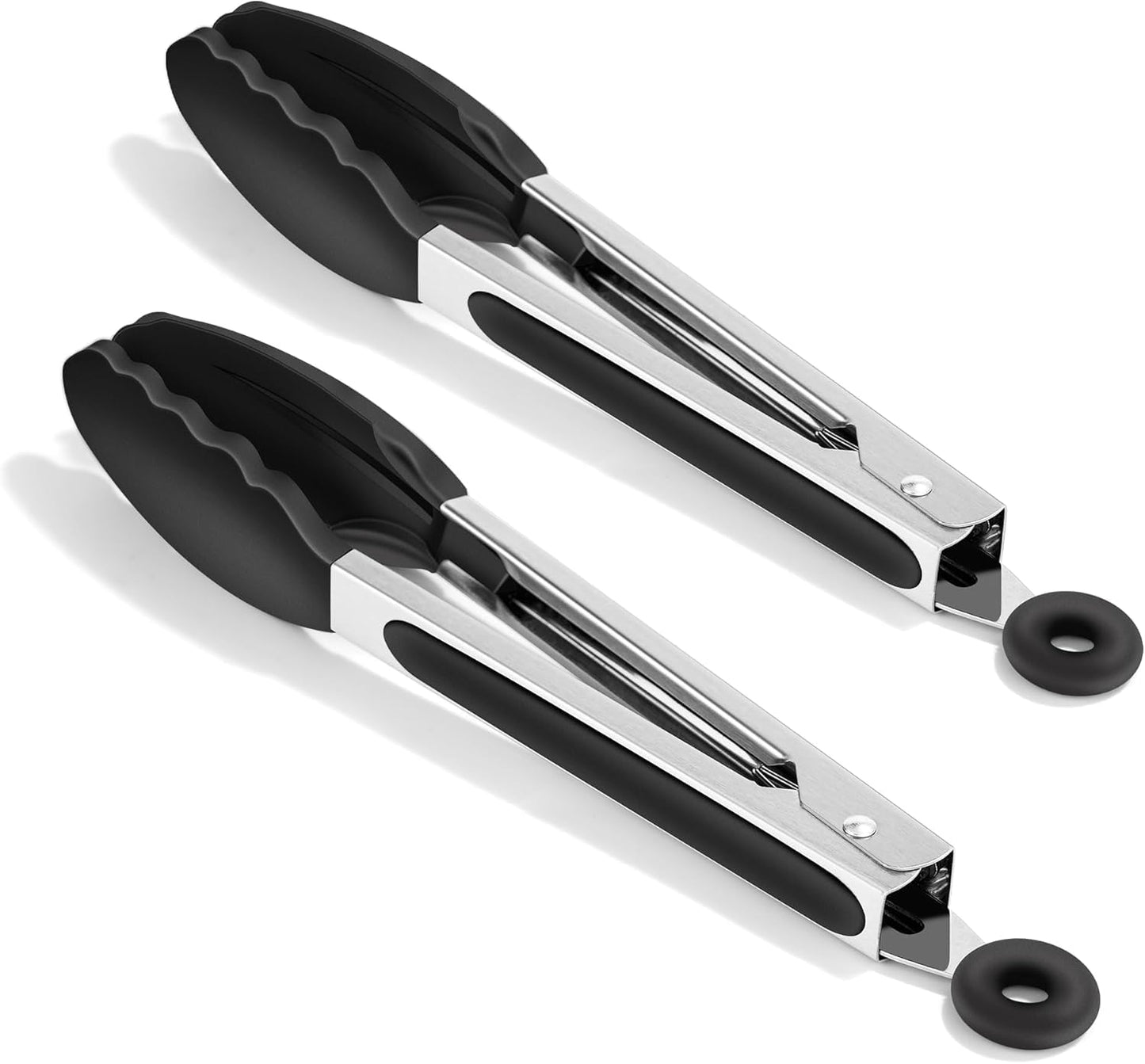 SKY-TOUCH 2 pack Heat Resistant Silicone Kitchen Tongs, 9 Inch Non-Stick Silicone and Metal Tongs Easy Grip Locking Salad Tong Heat Resistant for BBQ Cooking Barbecue Steak and Serving Food