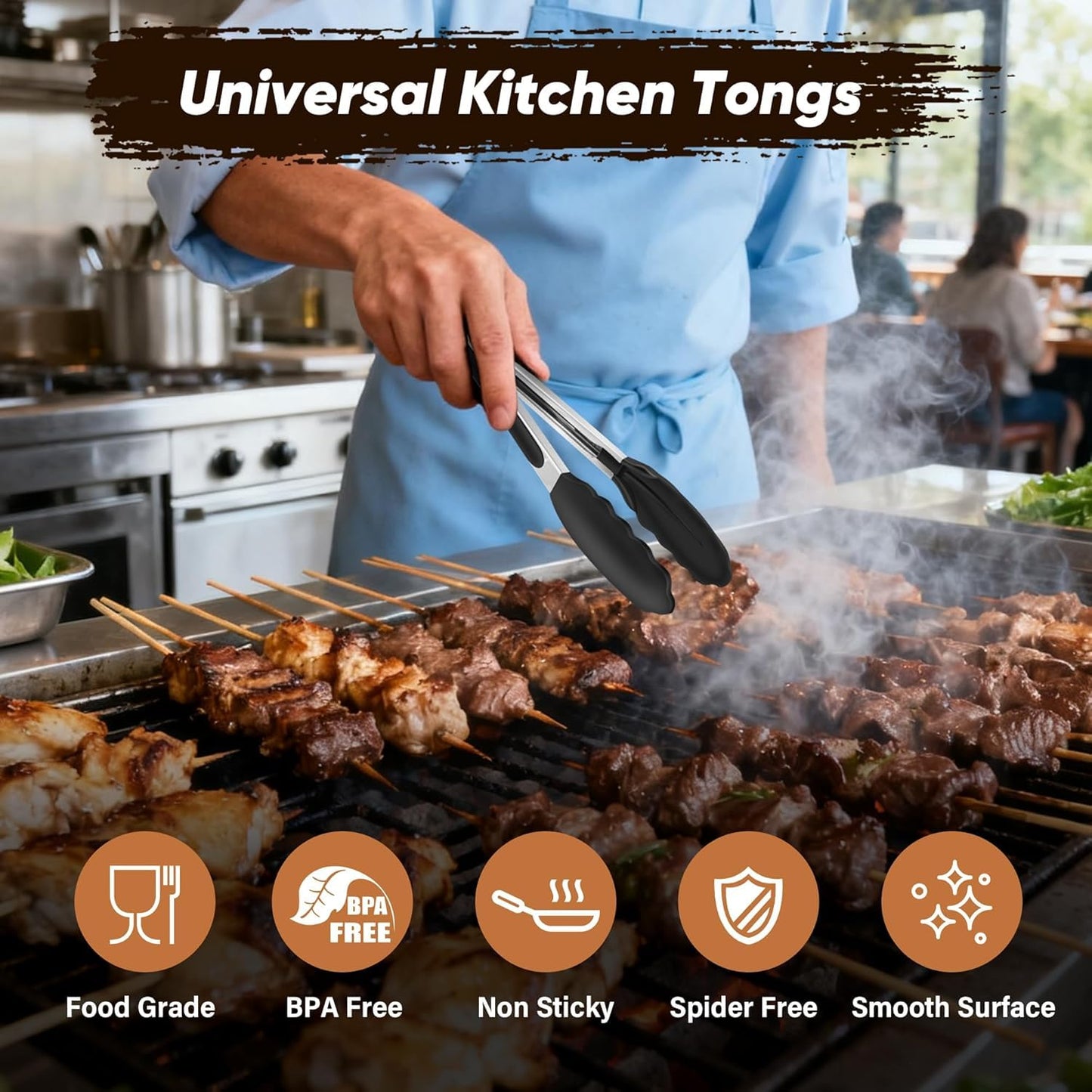 SKY-TOUCH 2 pack Heat Resistant Silicone Kitchen Tongs, 9 Inch Non-Stick Silicone and Metal Tongs Easy Grip Locking Salad Tong Heat Resistant for BBQ Cooking Barbecue Steak and Serving Food