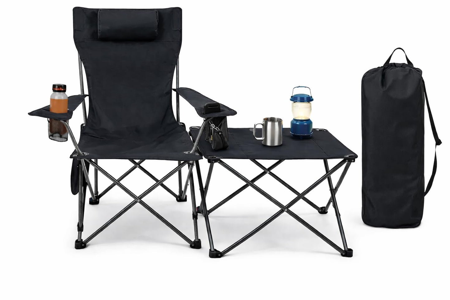 SKY-TOUCH Camping Chair Set, Folding Chair, Portable Camping Chair with Side Pocket & Carry Bag,Camping Couch for Adults, Black
