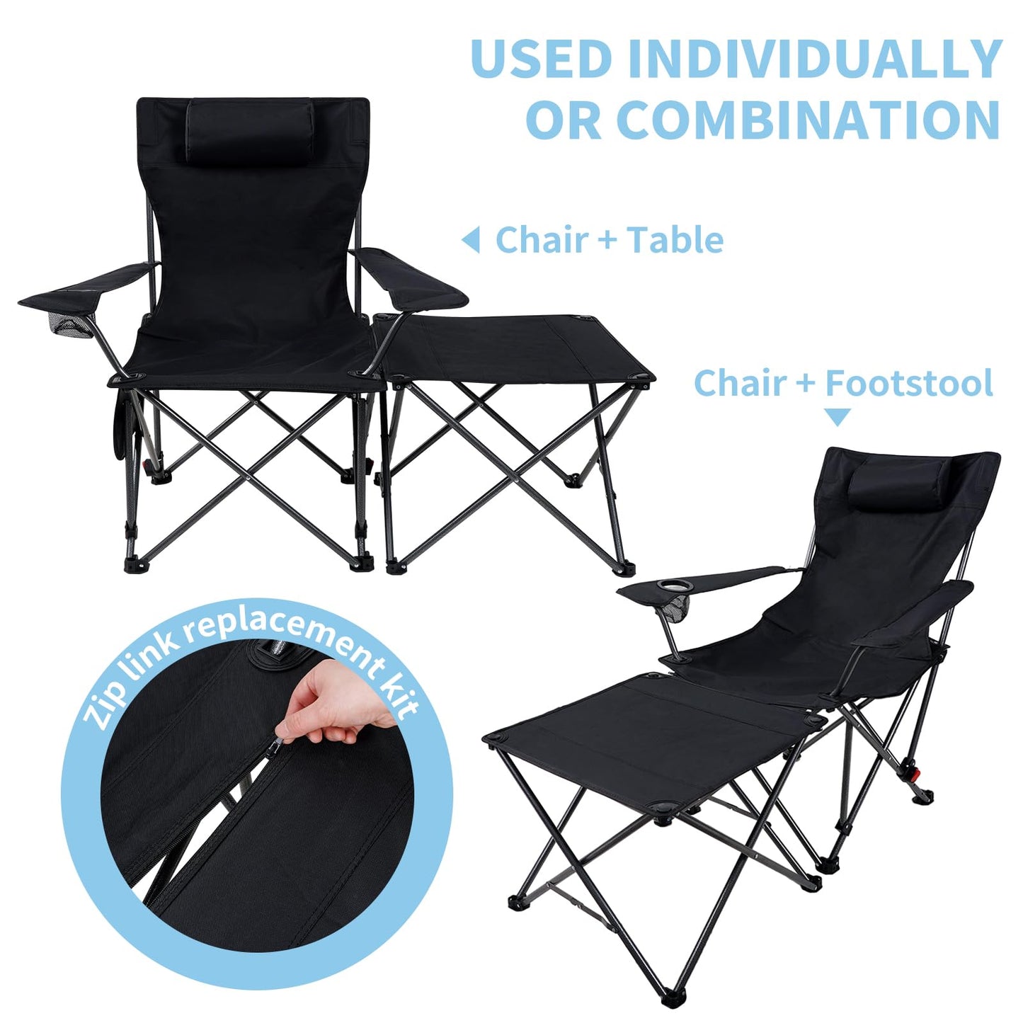 SKY-TOUCH Camping Chair Set, Folding Chair, Portable Camping Chair with Side Pocket & Carry Bag,Camping Couch for Adults, Black