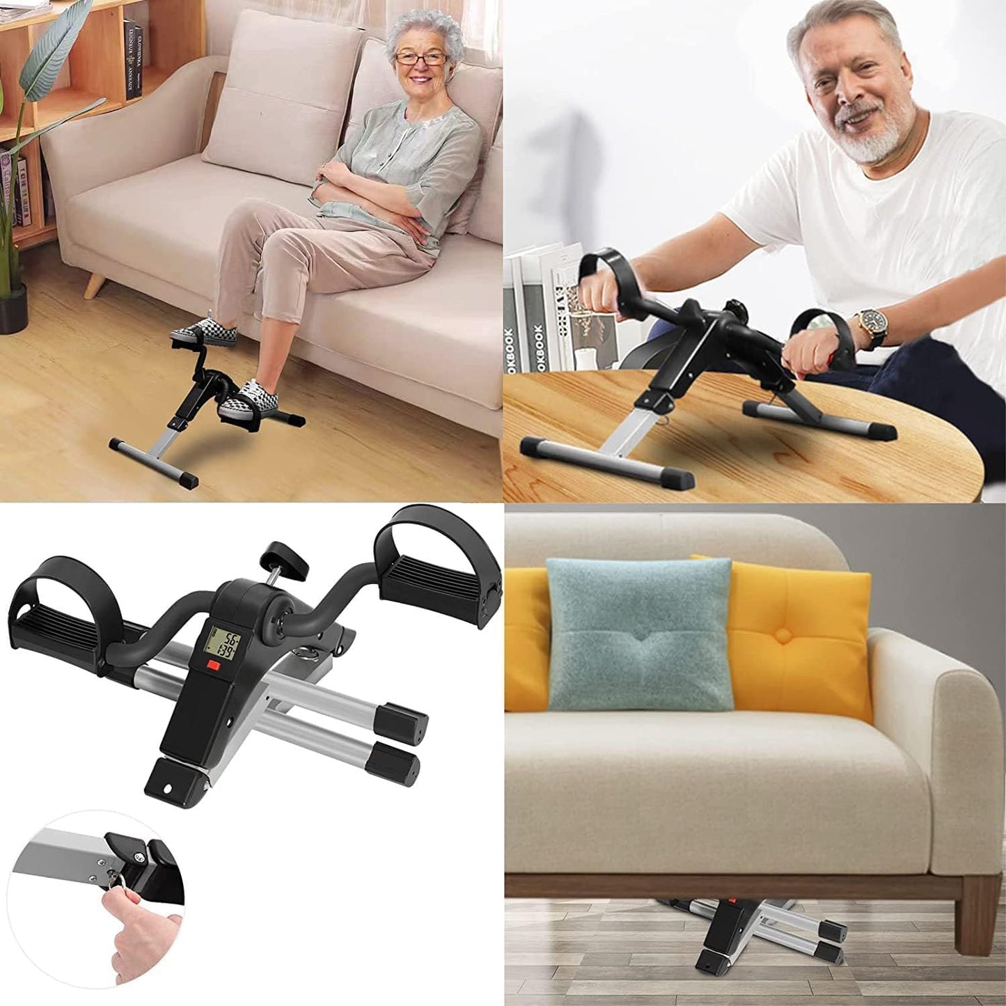 SKY-TOUCH Folding Mini Pedal Exerciser, Arm and Leg Pedal Exerciser, Exercise Bike with LCD Monitor Resistance Portable Home Pedal Exerciser Gym Fitness Unsex, Grey - 49x37cm