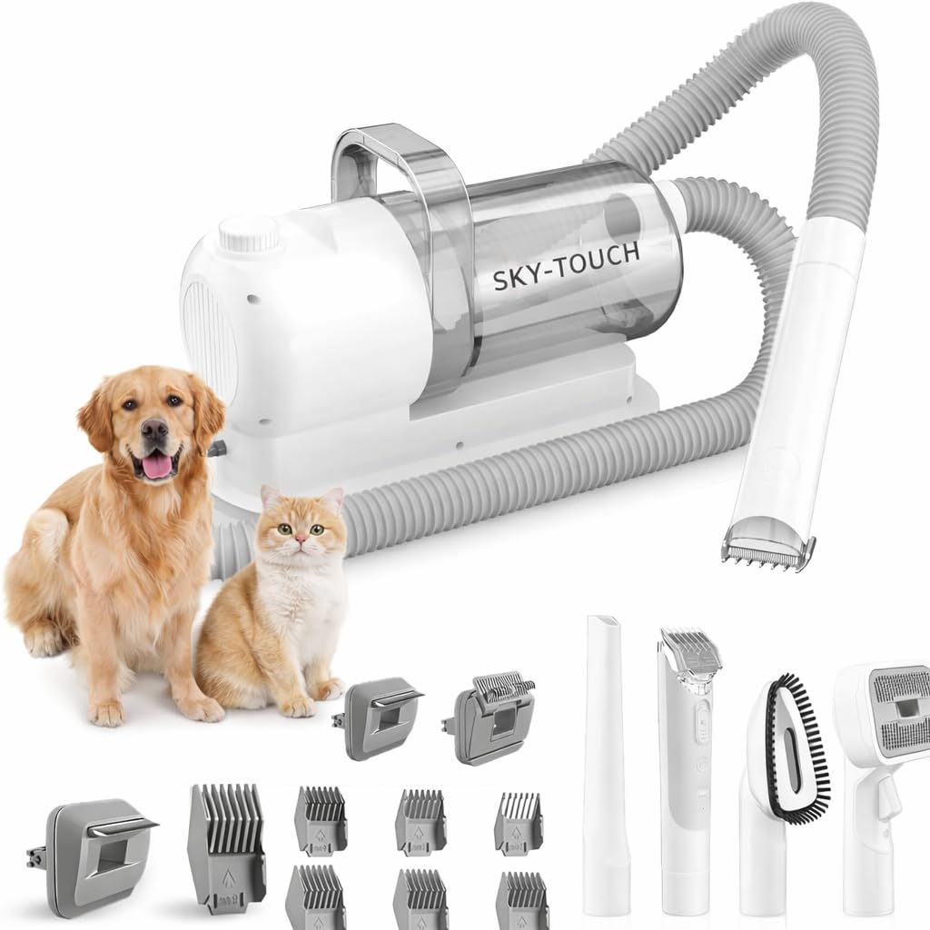 SKY-TOUCH Dog/Cat Hair Vacuum & Grooming Kit, 12 in 1 Shedding Grooming Kit, 2L Large Capacity Low Noise Hair Remover Supplies for Dogs & Cats