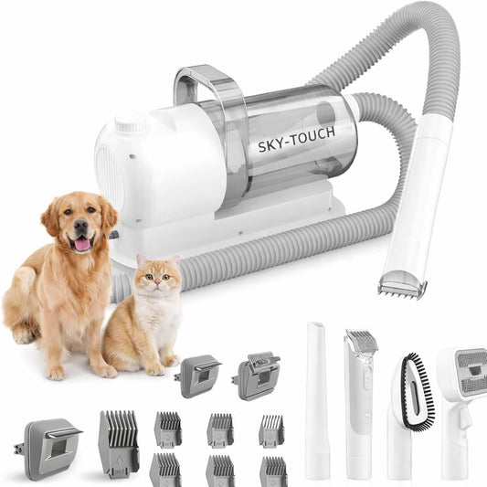 SKY-TOUCH Dog/Cat Hair Vacuum & Grooming Kit, 12 in 1 Shedding Grooming Kit, 2L Large Capacity Low Noise Hair Remover Supplies for Dogs & Cats