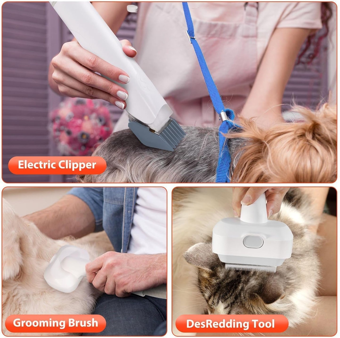 SKY-TOUCH Dog/Cat Hair Vacuum & Grooming Kit, 12 in 1 Shedding Grooming Kit, 2L Large Capacity Low Noise Hair Remover Supplies for Dogs & Cats