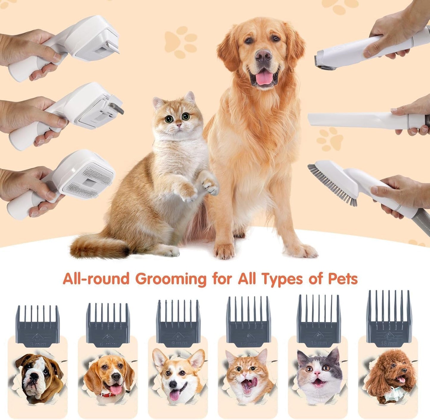 SKY-TOUCH Dog/Cat Hair Vacuum & Grooming Kit, 12 in 1 Shedding Grooming Kit, 2L Large Capacity Low Noise Hair Remover Supplies for Dogs & Cats