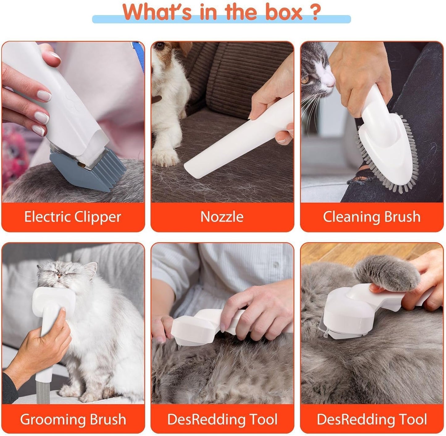 SKY-TOUCH Dog/Cat Hair Vacuum & Grooming Kit, 12 in 1 Shedding Grooming Kit, 2L Large Capacity Low Noise Hair Remover Supplies for Dogs & Cats