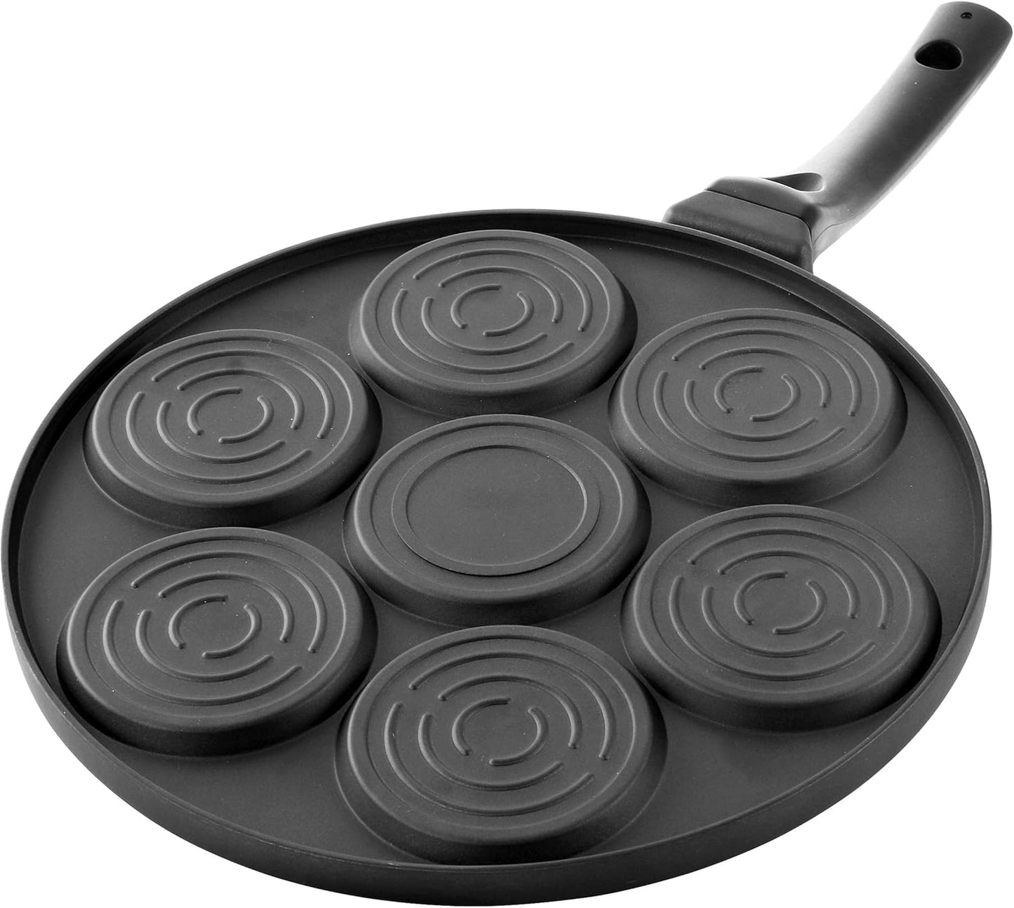 SKY-TOUCH Seven Hole Smiley Faces Pancake Pan, Non Stick Pot Muffin Flat Pot Egg Dumpling Fried Egg Mold Breakfast Pot, 26.5x26.5cm - with Cool Touch Handle