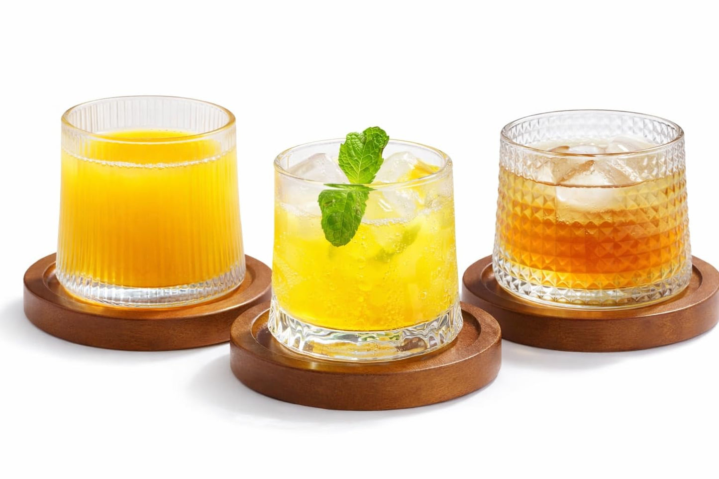 SKY-TOUCH 3 PCS Spinning Glass Tumblers With Base, Bar Glass, Old Fashioned Glasses Clear Cups Glass Water Cups Glass Set, 200 ML