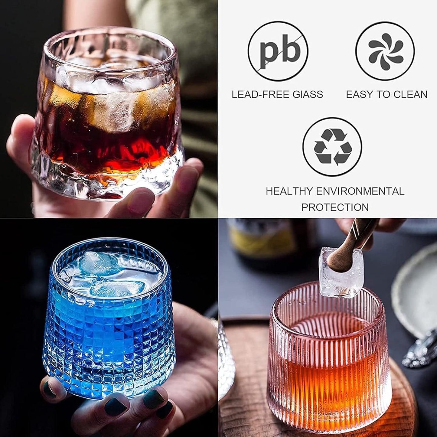SKY-TOUCH 3 PCS Spinning Glass Tumblers With Base, Bar Glass, Old Fashioned Glasses Clear Cups Glass Water Cups Glass Set, 200 ML