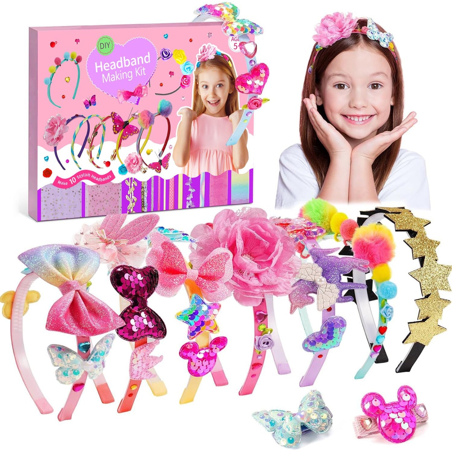 SKY-TOUCH DIY Headband Kit for Girls – Creative Arts & Crafts Set to Make Personalized Hair Accessories, Easy to Use, Perfect Gift for Kids (Ages 60+ months)