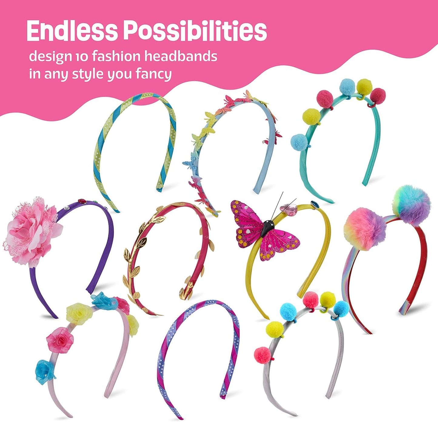 SKY-TOUCH DIY Headband Kit for Girls – Creative Arts & Crafts Set to Make Personalized Hair Accessories, Easy to Use, Perfect Gift for Kids (Ages 60+ months)