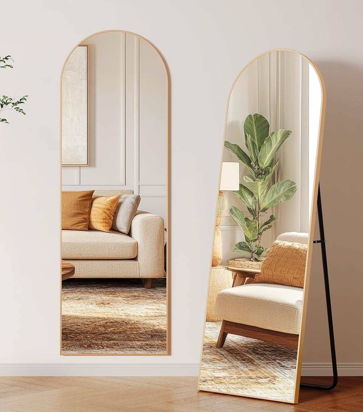 SKY-TOUCH Arched Full Length Mirror 151x42cm, Floor Mirrors Free-Standing Leaning Large Bedroom Dressing Mirror, Wall-Mounted Mirror for Living Room,Bedroom, Gold