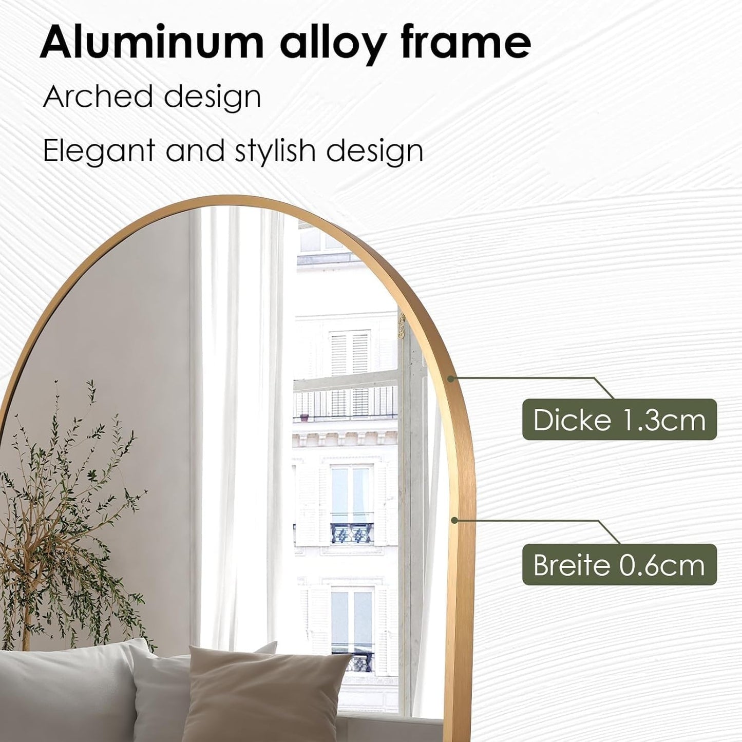 SKY-TOUCH Arched Full Length Mirror 151x42cm, Floor Mirrors Free-Standing Leaning Large Bedroom Dressing Mirror, Wall-Mounted Mirror for Living Room,Bedroom, Gold