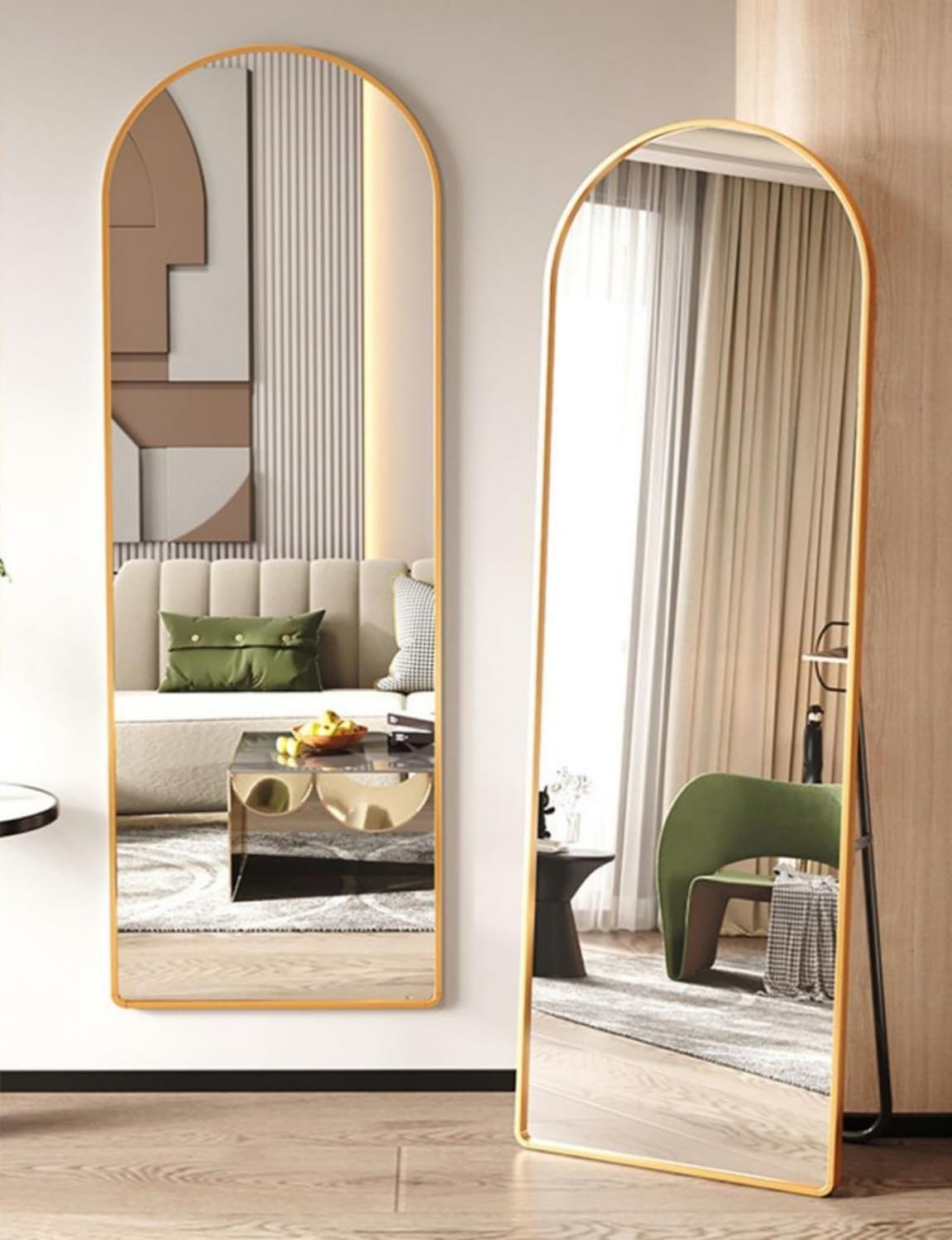 SKY-TOUCH Arched Full Length Mirror 151x42cm, Floor Mirrors Free-Standing Leaning Large Bedroom Dressing Mirror, Wall-Mounted Mirror for Living Room,Bedroom, Gold