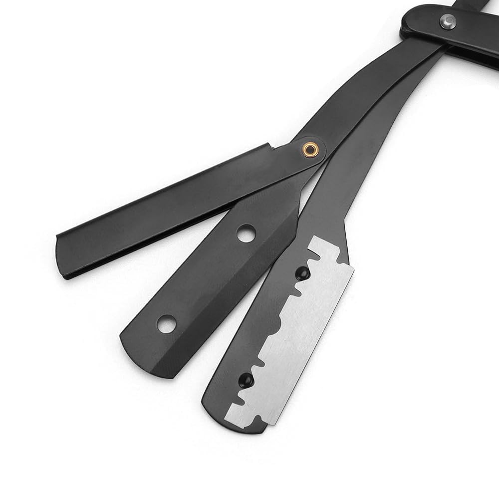 SKY-TOUCH Men's Straight Razor Set, Professional Straight Razor, 10 Replaceable Stainless Steel Blades, Includes Leather Case, Professional Barber Razor, Close Shave, 100% Stainless Steel, Black