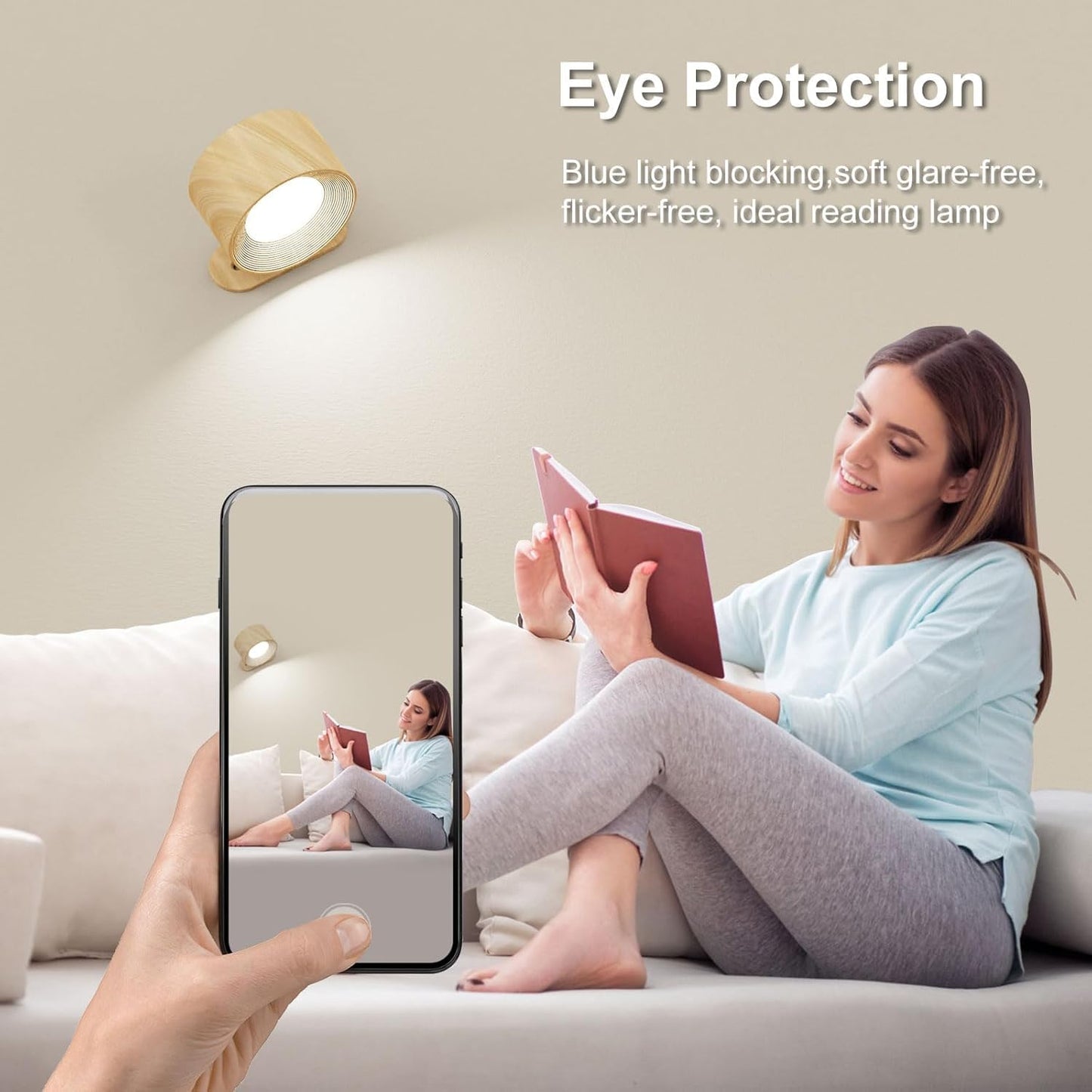 SKY-TOUCH LED Wall Mounted Light, Rechargeable Magnetic 360° Rotation Night Light, Battery Operated Wall Sconce with 3 Color Temperatures & Dimmable, Perfect for Bedroom Bedside