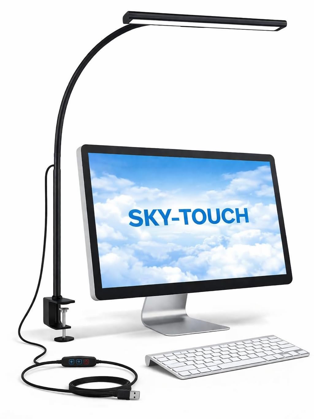 SKY-TOUCH LED Desk Lamp with Clamp, Clip on Light for Office Desk, Eye-Caring Task Lamp with 5 Colour Temperatures and 5 Brightness Levels, for Study, Craft, Bedside, Black