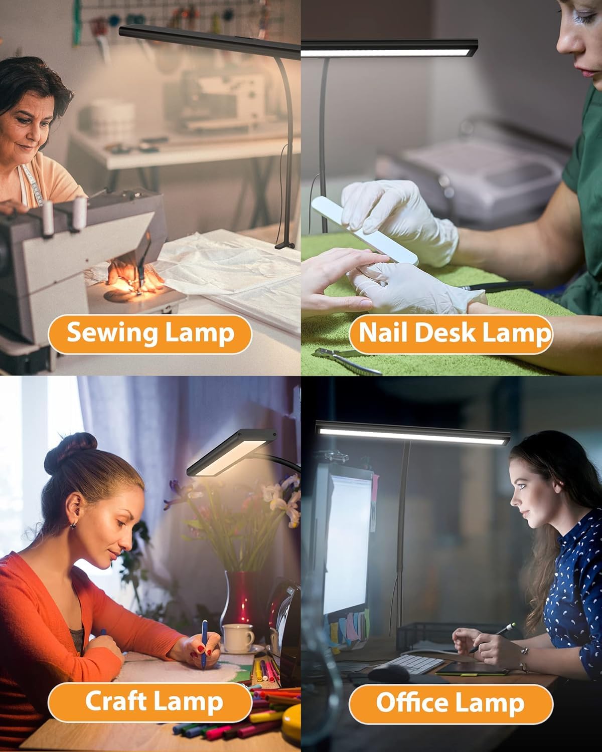 SKY-TOUCH LED Desk Lamp with Clamp, Clip on Light for Office Desk, Eye-Caring Task Lamp with 5 Colour Temperatures and 5 Brightness Levels, for Study, Craft, Bedside, Black