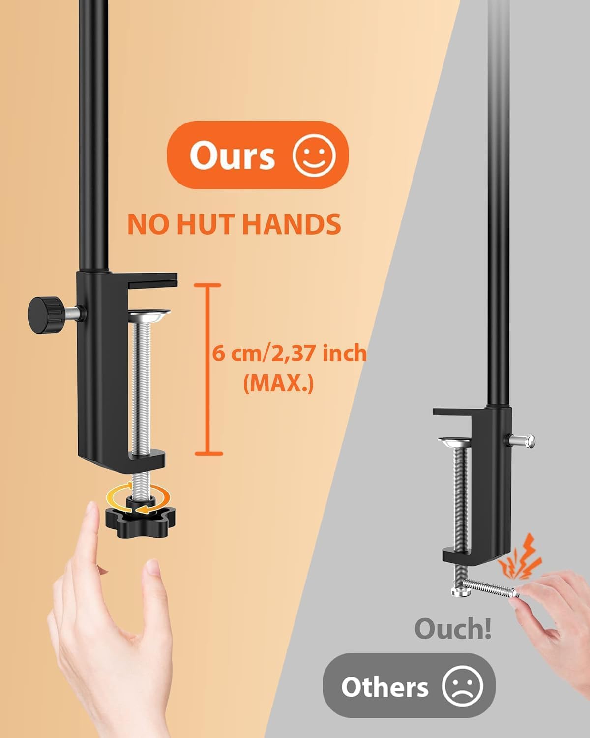 SKY-TOUCH LED Desk Lamp with Clamp, Clip on Light for Office Desk, Eye-Caring Task Lamp with 5 Colour Temperatures and 5 Brightness Levels, for Study, Craft, Bedside, Black