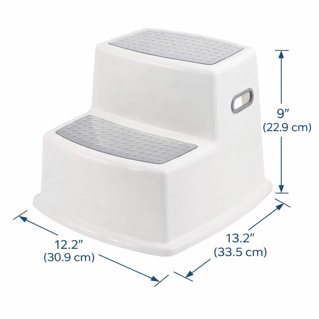 SKY-TOUCH Toddler Step Stool for Bathroom Sink and Toilet Potty Training, Non-Slip Plastic Double up Stepping for Baby Kids, Grey White 30.9x33.5x22.9cm
