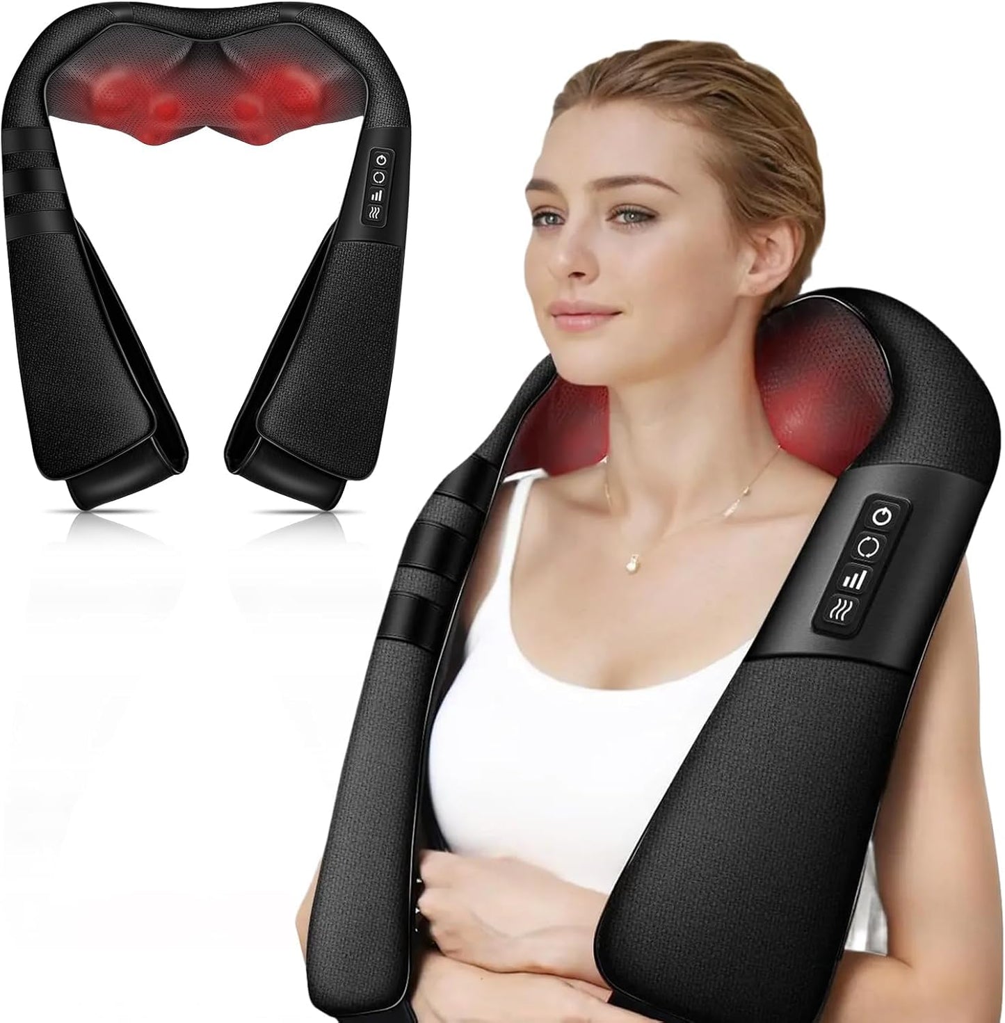 SKY-TOUCH Neck and Shoulder Massager with Heat, Deep Tissue Shiatsu 3D Kneading Massager for Neck, Back, Waist and Leg, at Home and Office, Valentines Gifts & Birthday Gifts (Black)