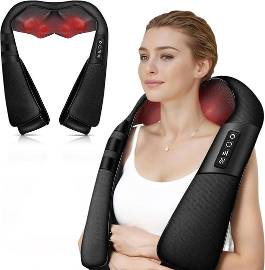 SKY-TOUCH Neck and Shoulder Massager with Heat, Deep Tissue Shiatsu 3D Kneading Massager for Neck, Back, Waist and Leg, at Home and Office, Valentines Gifts & Birthday Gifts (Black)