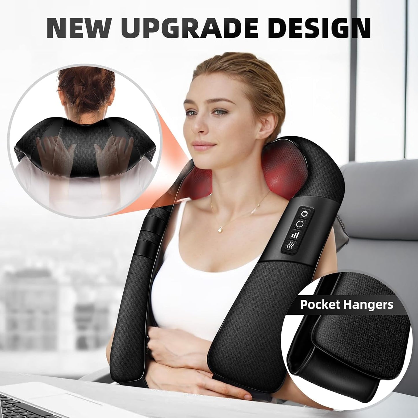 SKY-TOUCH Neck and Shoulder Massager with Heat, Deep Tissue Shiatsu 3D Kneading Massager for Neck, Back, Waist and Leg, at Home and Office, Valentines Gifts & Birthday Gifts (Black)