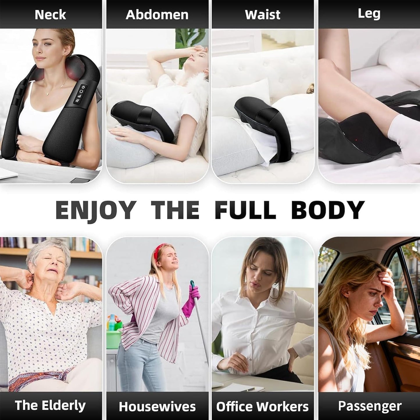 SKY-TOUCH Neck and Shoulder Massager with Heat, Deep Tissue Shiatsu 3D Kneading Massager for Neck, Back, Waist and Leg, at Home and Office, Valentines Gifts & Birthday Gifts (Black)