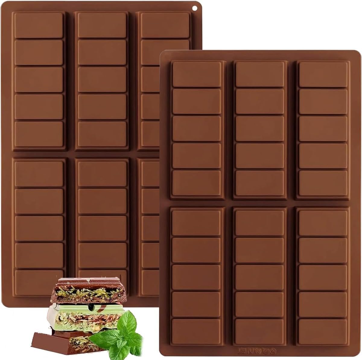 SKY-TOUCH 2 Packs Silicone Chocolate Molds, Food-Grade Rectangle Molds for Chocolate,Sweet, Wax Melts & More, BPA-Free, Heat & Freeze Safe